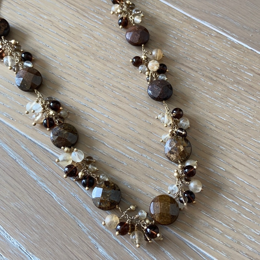 Brown, Tan & Clear Beaded Necklace